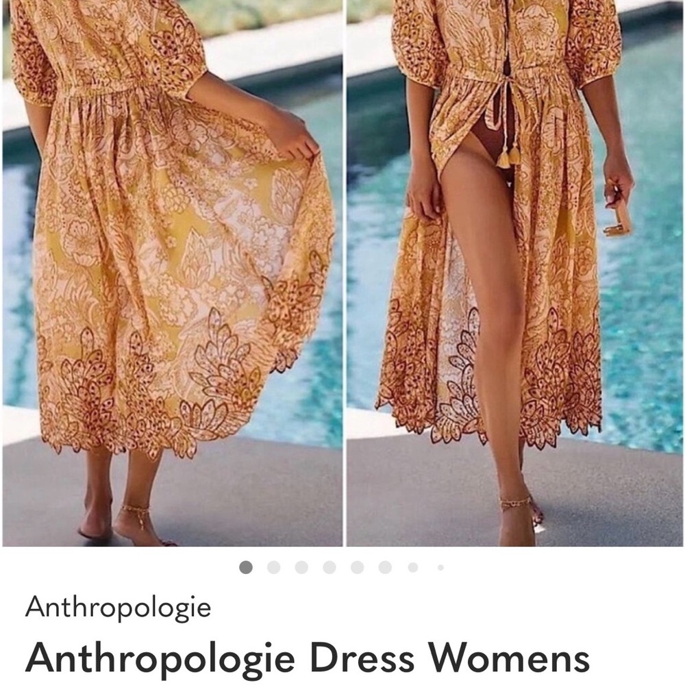 Anthropologie Golden Yellow Floral Swim Coverup Dress